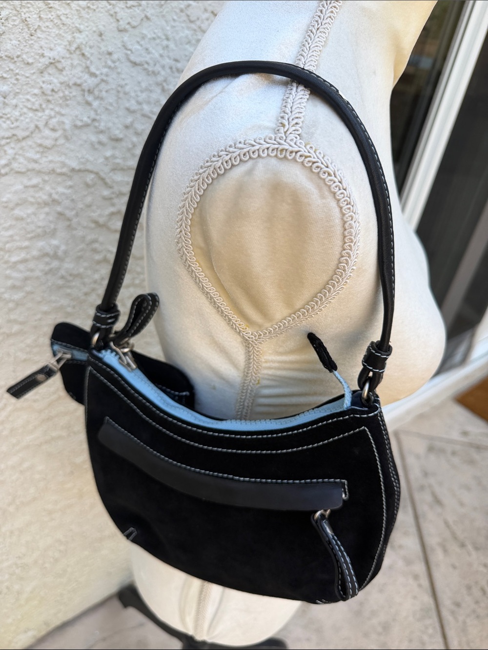 Cole Haan Rare Y2K Vintage Chelsea Collection Black/Sky Blue Suede Mini Bag NWT